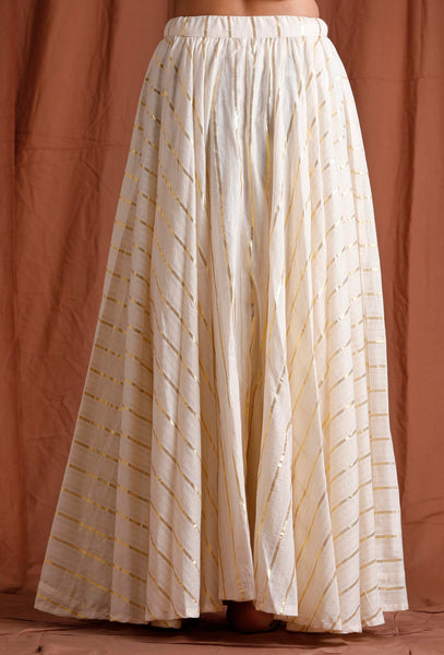 Off White and Golden Umbrella Cut Skirt TJORI