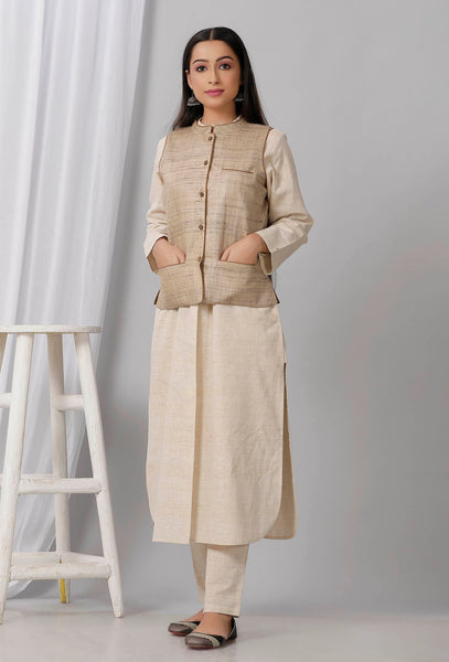 Mud Brown Long Cotton Khadi Jacket