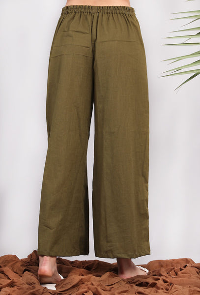 Solid Beige Flared Palazzo Pants