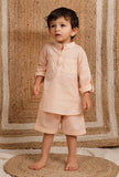 Set Of 2: Peach Mul Mul Short Kurta With Short