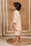 Set Of 2: Peach Mul Mul Short Kurta With Short