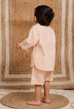 Set Of 2: Peach Mul Mul Short Kurta With Short