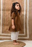 Set Of 2: Brown Mul Mul Kurta With Off-White Pants