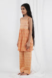 Set Of 2: Orange Ikat Cotton Kurta & Pants