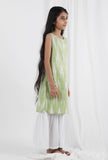 Set Of 2: Green Ikat Straight Cotton Kurta & White Sharara Pant