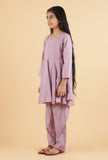 Set Of 2: Light Purple Mulmul Kurta & Mauve Pants