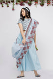 Blue Kota Hand-Block Printed Sari