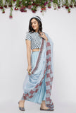 Blue Kota Hand-Block Printed Sari