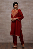 Lata Maroon Straight Woollen Kurta