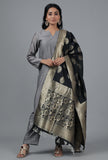 Ink Black Chanderi Brocade Dupatta