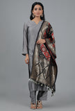 Charcoal & Rust Chanderi Brocade Dupatta