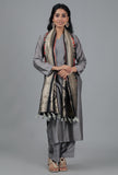 Charcoal & Rust Chanderi Brocade Dupatta