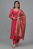 Burnt Coral Chanderi Brocade Dupatta