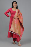 Salmon Pink Chanderi Brocade Dupatta