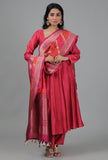 Raspberry Pink & Coral Bandhani Chanderi Brocade Dupatta