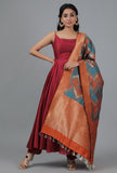 Orange Ochre & Cyan Bandhani Brocade Dupatta