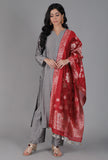 Crimson Red Chanderi Brocade Dupatta