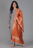 Apricot Orange Chanderi Brocade Dupatta