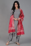 Dull Red Chanderi Brocade Dupatta