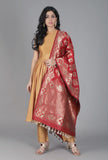 Coral Pink Chanderi Brocade Dupatta