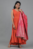 Flamingo Pink Bandhani Brocade Dupatta