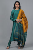 Ochre & Emerald Green Ikat Dupatta