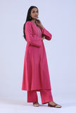 Pink Cotton Kurta With Embroidery on Neckline