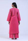 Pink Cotton Kurta With Embroidery on Neckline