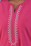 Pink Cotton Kurta With Embroidery on Neckline