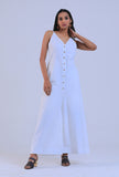 Women White Cotton V-Neck Regular Fit Dresses