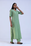 Set Of 2: Green Cotton Kurta with Pant Set