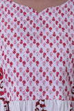 Set Of 3: White Cotton Block Printed With Red Motif Kurta, Pant & Dupatta