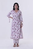 Dusty Lavender Motif White Cotton Kurta