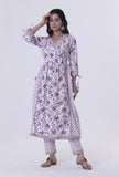 Dusty Lavender Motif White Cotton Kurta