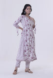 Dusty Lavender Motif White Cotton Kurta