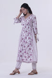 Dusty Lavender Motif White Cotton Kurta