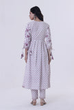 Dusty Lavender Motif White Cotton Kurta