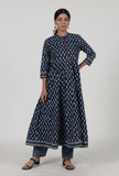 Indigo Printed Blue Cotton Anarkali