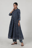 Indigo Printed Blue Cotton Anarkali