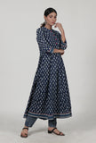 Indigo Printed Blue Cotton Anarkali