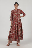 Ajrakh Printed Red Cotton Anarkali