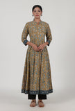 Set Of 2: Ajrakh Printed Brown Cotton Anarkali & Pant Set