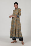 Ajrakh Printed Brown Cotton Anarkali