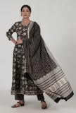 Ajrakh Printed Black & White Cotton Dupatta