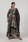 Ajrakh Printed Black & White Cotton Dupatta