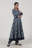 Set Of 2: Indigo Printed Blue Cotton Anarkali & Pant Set