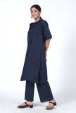 Set Of 2: Navy Blue Cotton Kurta & Pant Set