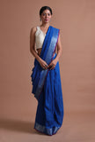 Blue Color Cotton Linen Saree With Unstitched Blouse