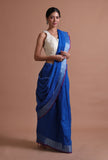 Blue Color Cotton Linen Saree With Unstitched Blouse