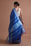 Blue Color Cotton Linen Saree With Unstitched Blouse